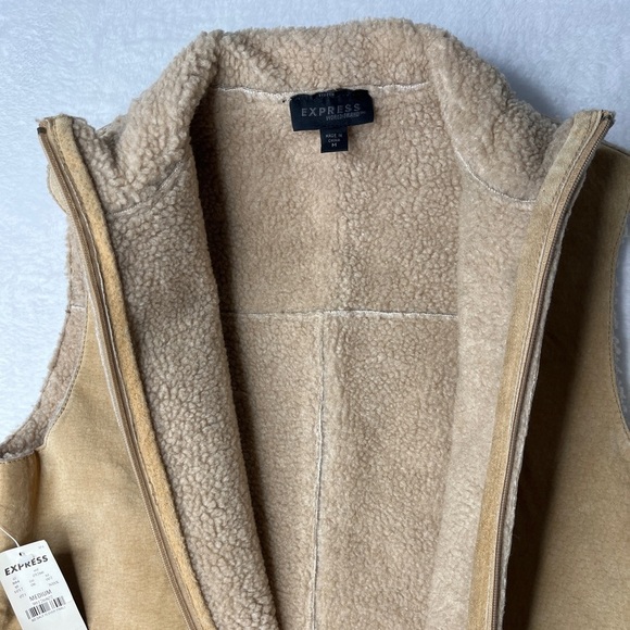 NWT Express Leather Sherpa Deadstock Two Way Zip Vest Y2K Sz M Bratz Ski Warm - Picture 9 of 12